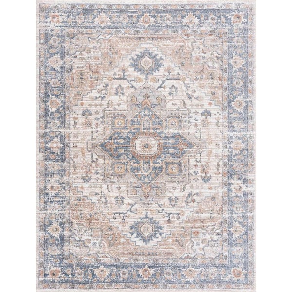 Ezri Peach/Off White/Blue 7 ft. x 9 ft. Area Rug