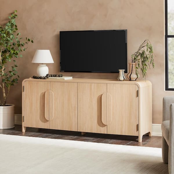 Walker Edison Furniture Company Contemporary 70 in. Coastal Oak TV Stand Sideboard with Curved Handles (Max TV size 80 in. )