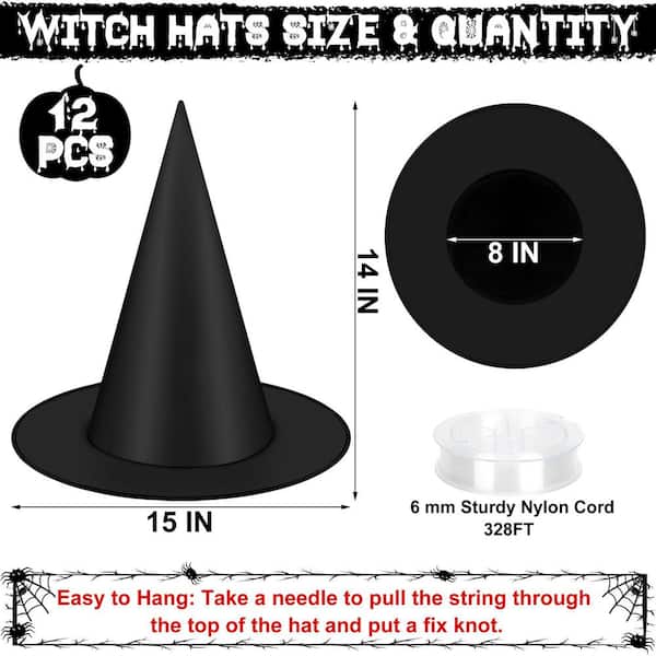 Augbeer Black Hanging Witch Hat Set with 328 FT 6 mm Nylon Cord