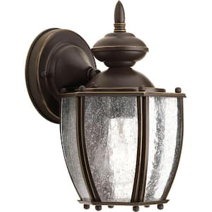 Roman Coach Collection 1-Light Antique Bronze Clear Seeded Glass Traditional Outdoor Small Wall Lantern Light