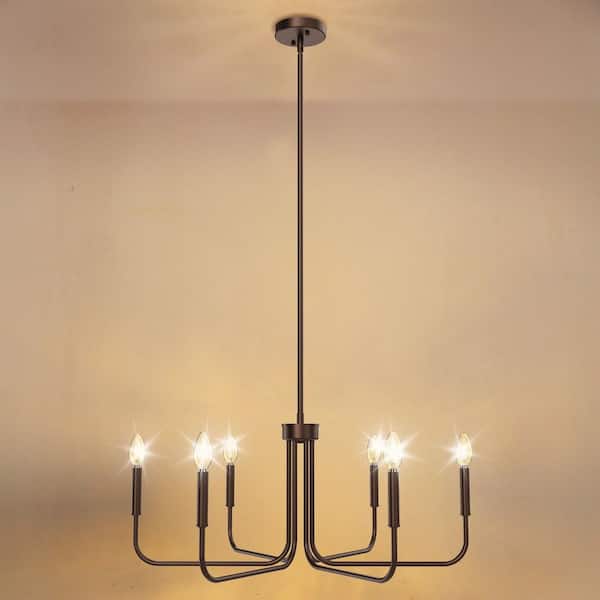 28 in. Oil Rubbed Bronze 6-Light Farmhouse Rustic Candle Ceiling Chandelier, Adjustable Height for Dining Room and Foyer