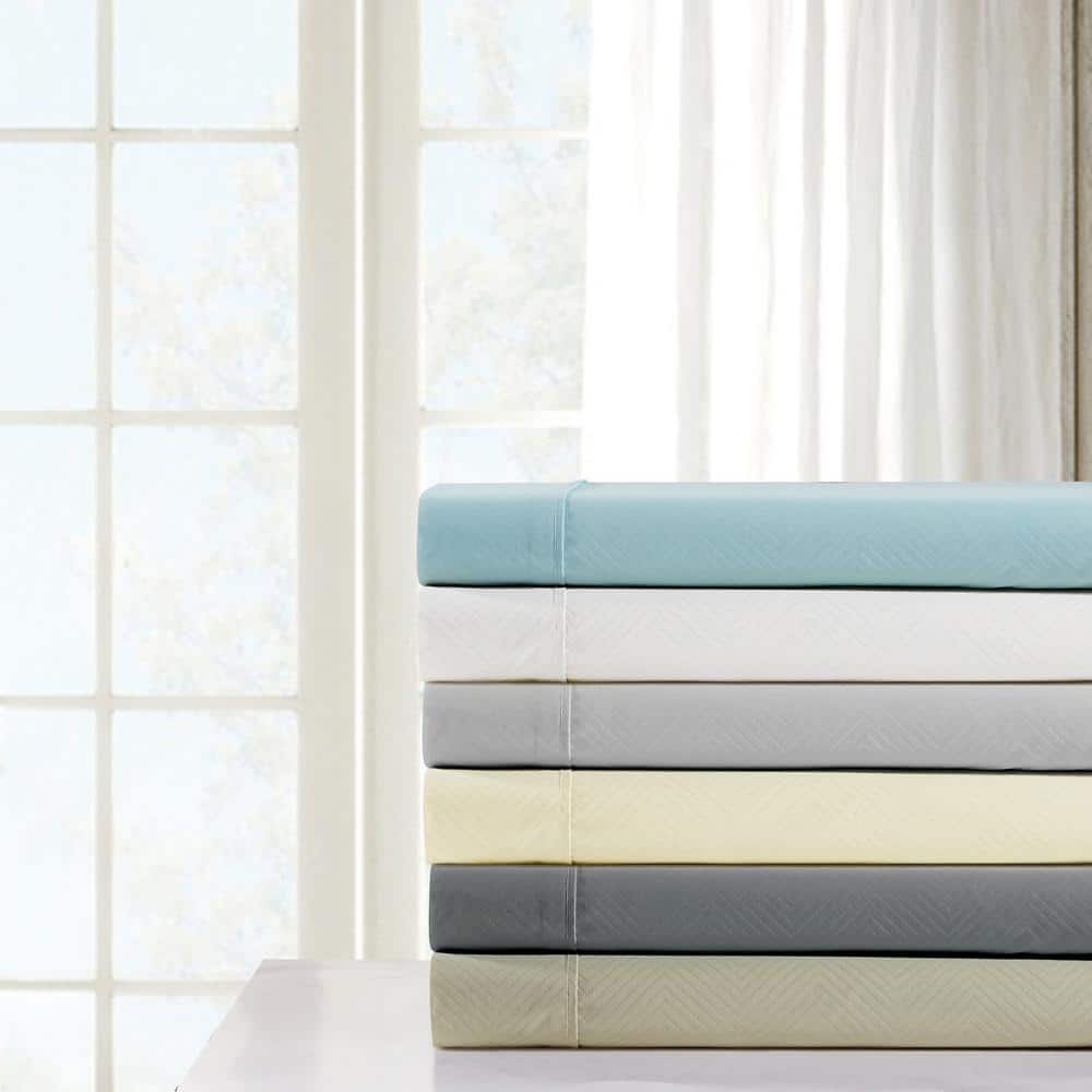 Silver Chevron Embossed Bamboo King Sheet Set with Microfiber