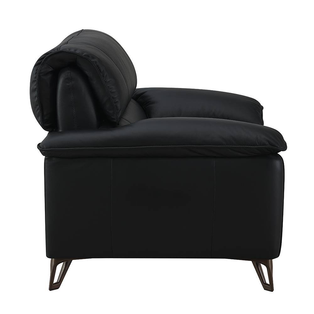 Black Top Grain Leather and Wood Accent Chair