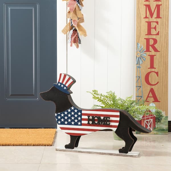 Glitzhome 24.52 in. L Metal/Wooden Patriotic Double Sided HOME ...