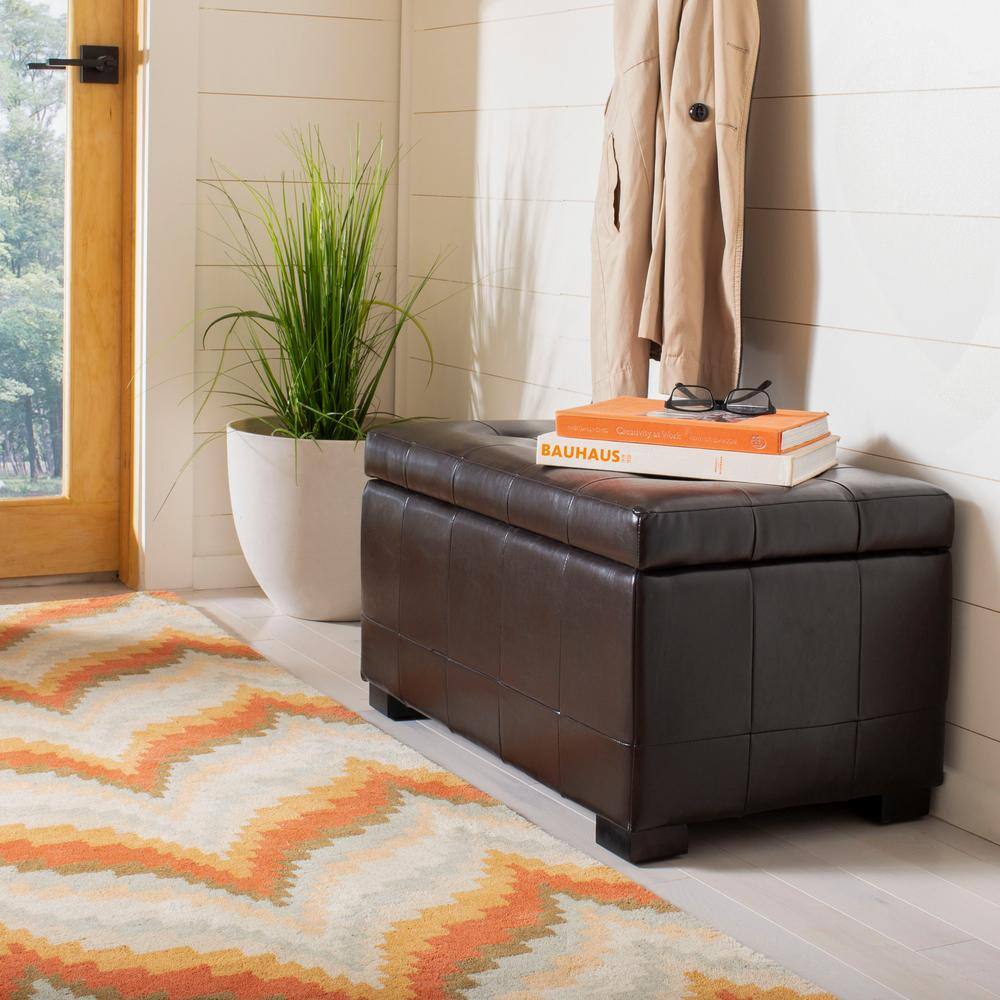 Manhattan Brown Leather Storage Bench with Beech Frame
