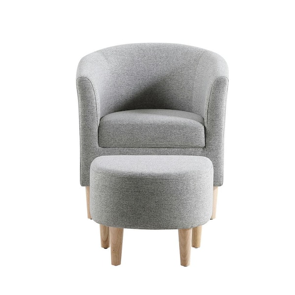 DAZONE Armchair and Ottoman 27 in. Wide Accent Linen Chair Gray