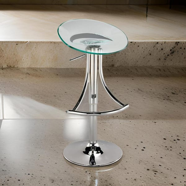 Benjara 29 in. Clear and Chrome Backless Metal Bar Stool with Plastic Seat
