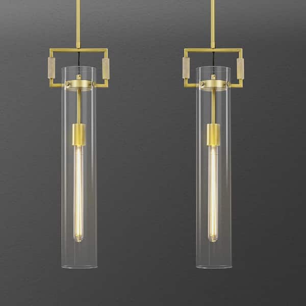 21.6 in. Modern 1-Light Brass Kitchen Island Pendant Light, Glass Pendant Light for Living Room, Dining Room (2-Pack)