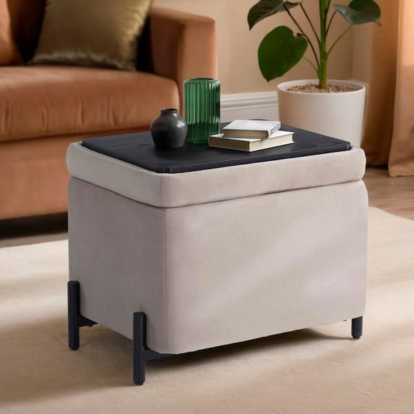 Knoxville Taupe Velvet Small Storage Ottoman