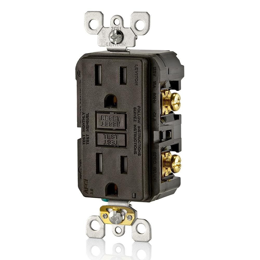 Brown Tamper-Resistant AFCI Outlet with Wall Plate and LED Indicator