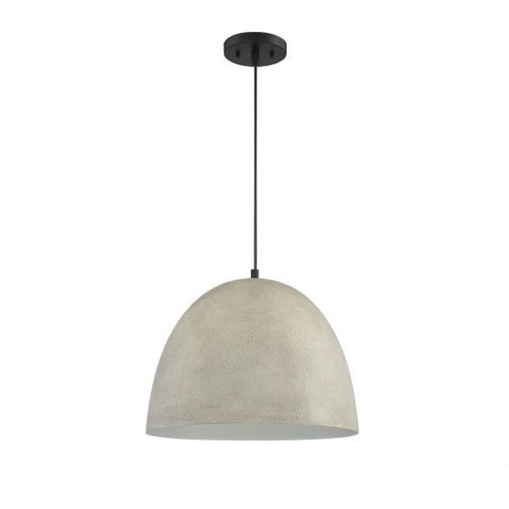 Meridian Rough Stone Bowl Pendant in Matte Black and Concrete