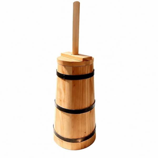 Manual Tabletop Butter Churner, Farmhouse Style 3-Liter Wood Barrel with Removable Plunger, Easy-Clean