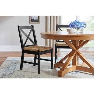 Dorsey Black Wood Dining Chair with Cross Back and Rush Seat (Set of 2) (17.72 in. W x 35.43 in. H)