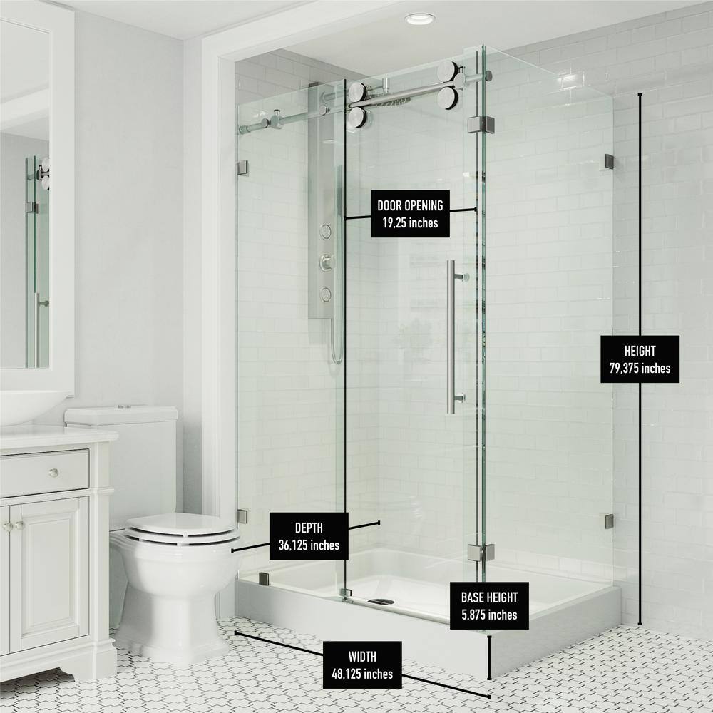 Winslow 46" Black Frameless Sliding Shower Enclosure with Clear Glass