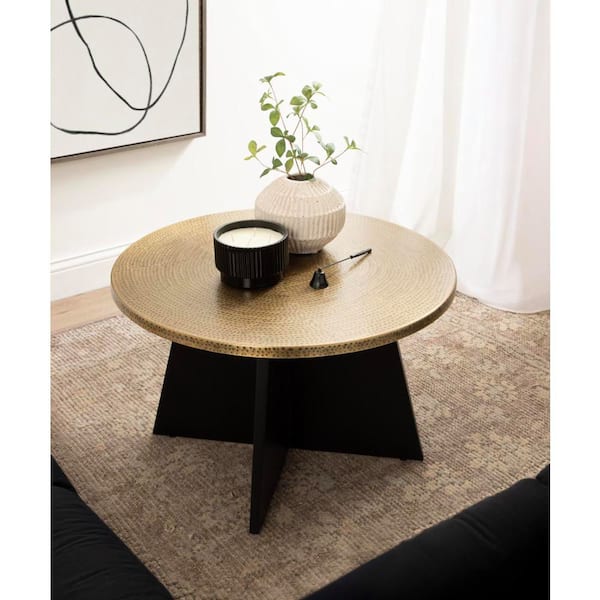 Batista 28 in. Gold/Black Round Metal Coffee Table