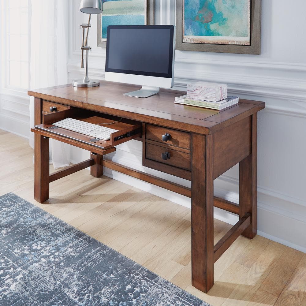 Tahoe Aged Maple Executive Desk with Keyboard Tray and Drawers