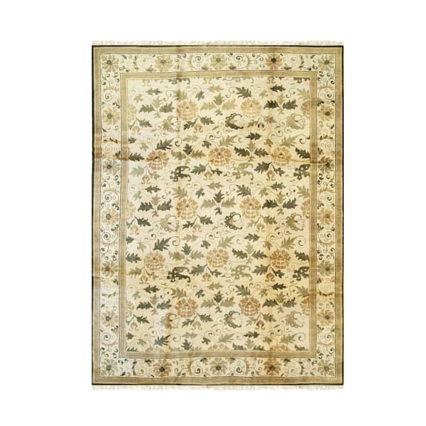 EORC Beige 13 ft. x 15 ft. Handmade Wool Transitional Ningxia Area Rug
