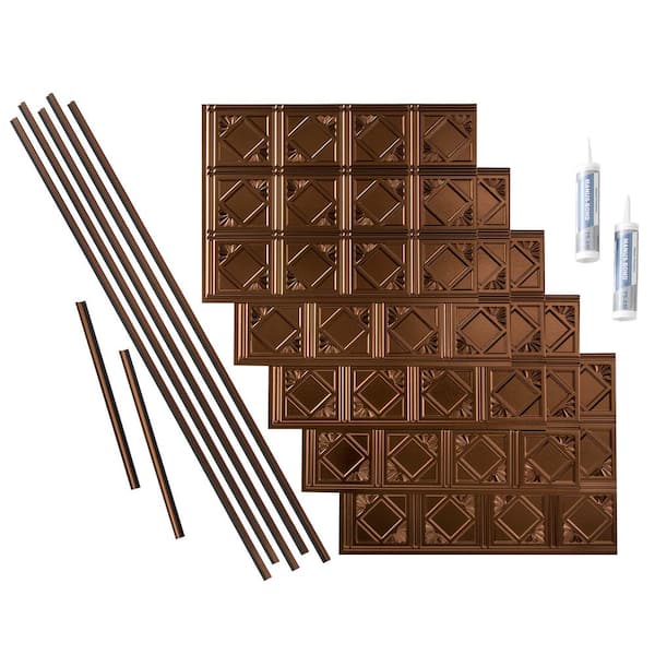 Fasade Traditional 4 18 in. x 24 in. Oil Rubbed Bronze Vinyl Decorative Wall Tile Backsplash 15 sq. ft. Kit