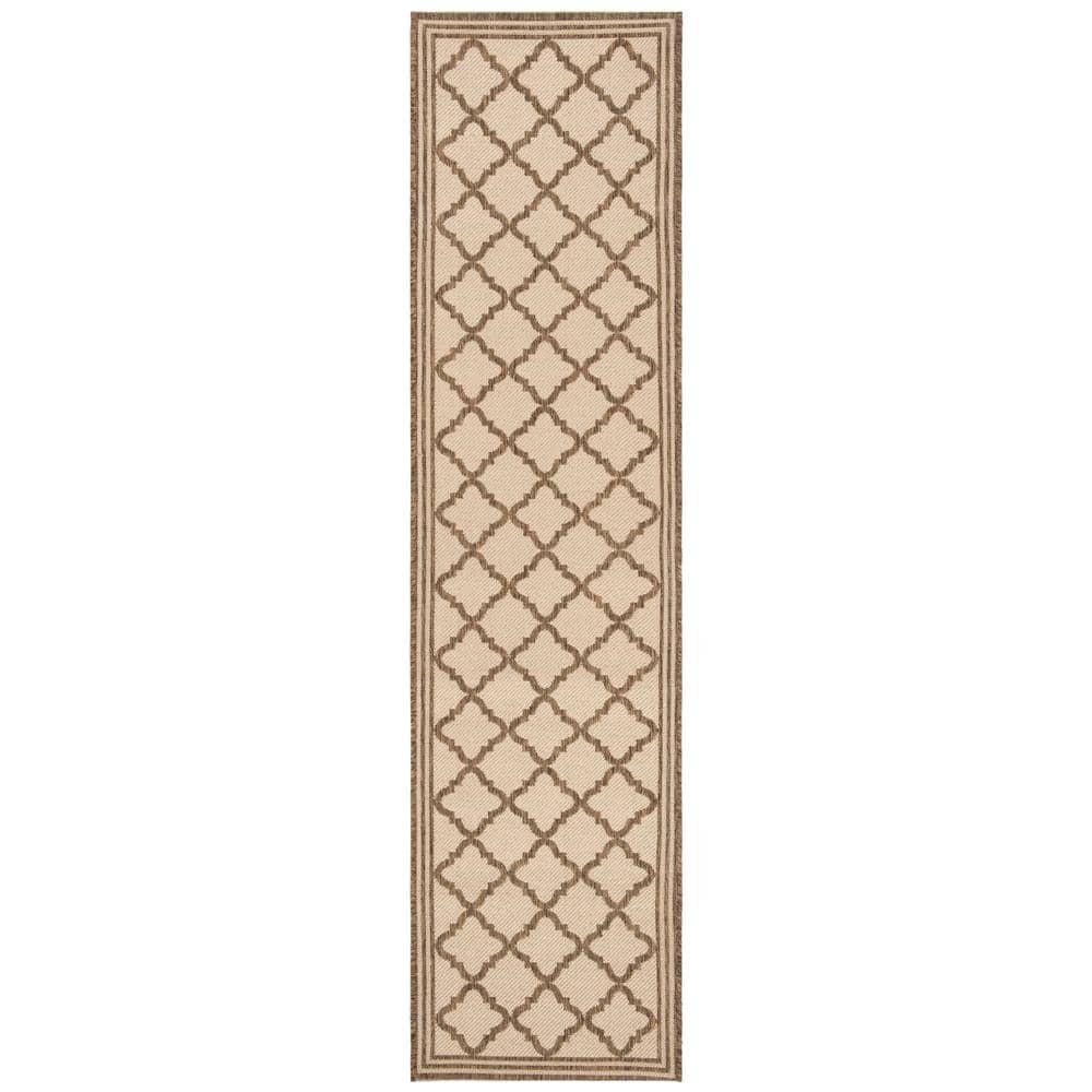 Cream and Beige Geometric Pattern Synthetic Runner Rug, 2'-2" x 6'