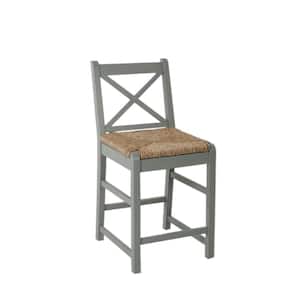 Dorsey Willow Green Wood Counter Stool with Back and Woven Rush Seat
