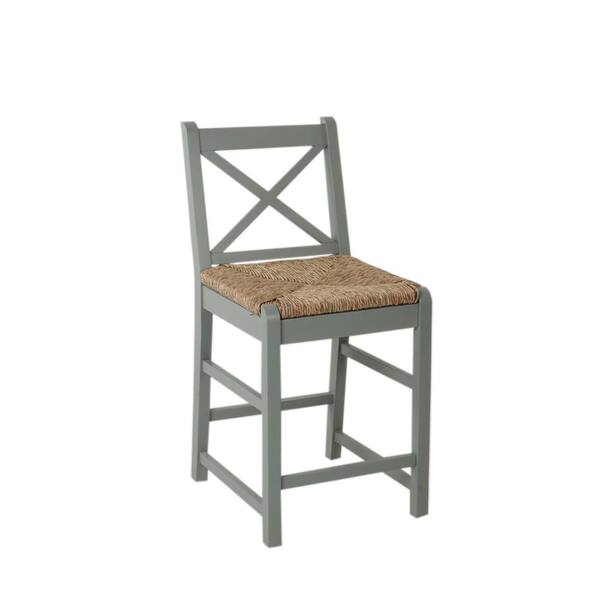 Home Decorators Collection Dorsey Willow Green Wood Counter Stool with Back and Woven Rush Seat