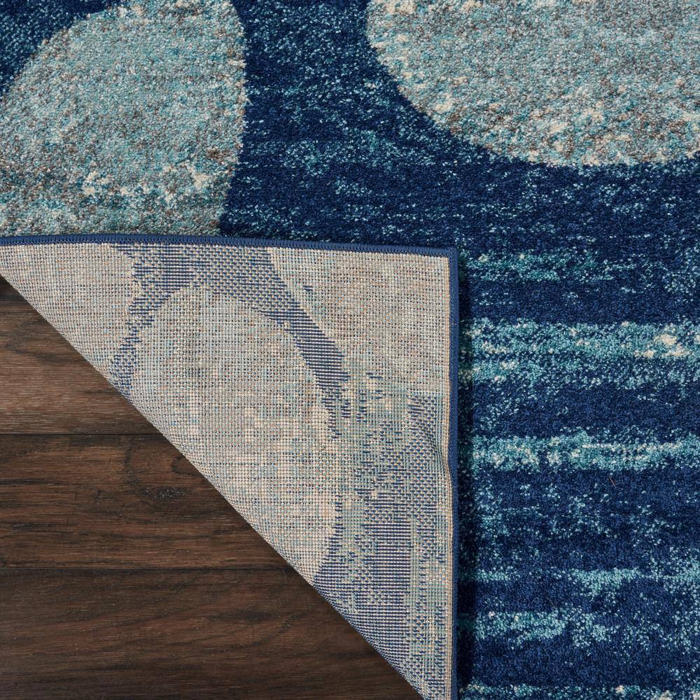Navy and Light Blue Floral Synthetic Runner Rug