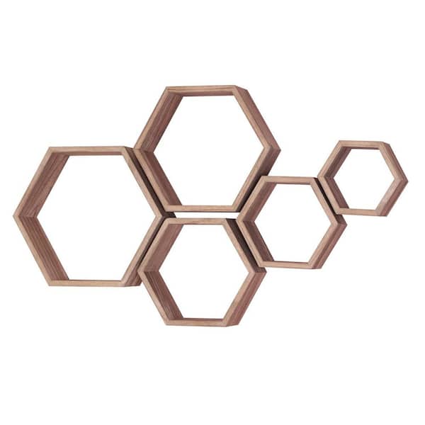 Unbranded Floating Shelves, Wall Mounted Wood Farmhouse Storage Honeycomb Wall Shelf Set of 5
