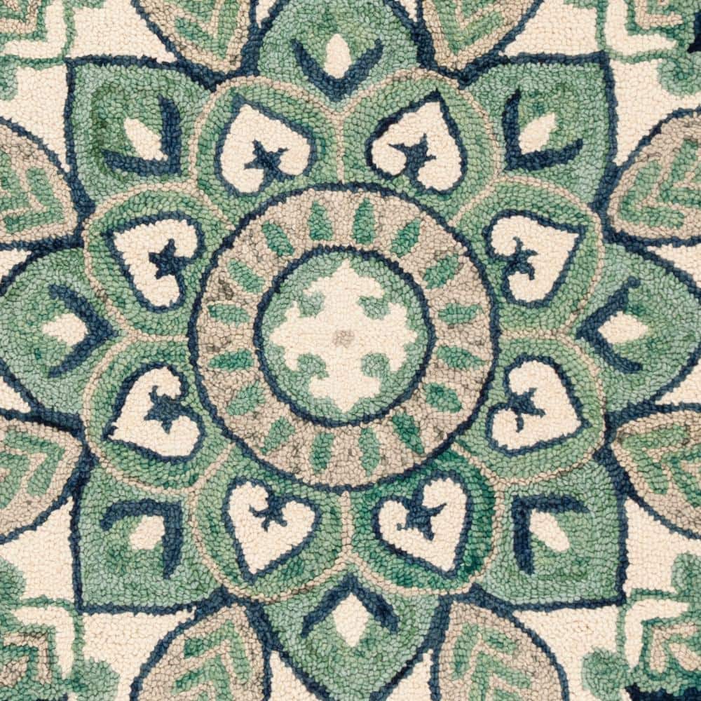 Handmade Round Blue Floral Wool Tufted Rug