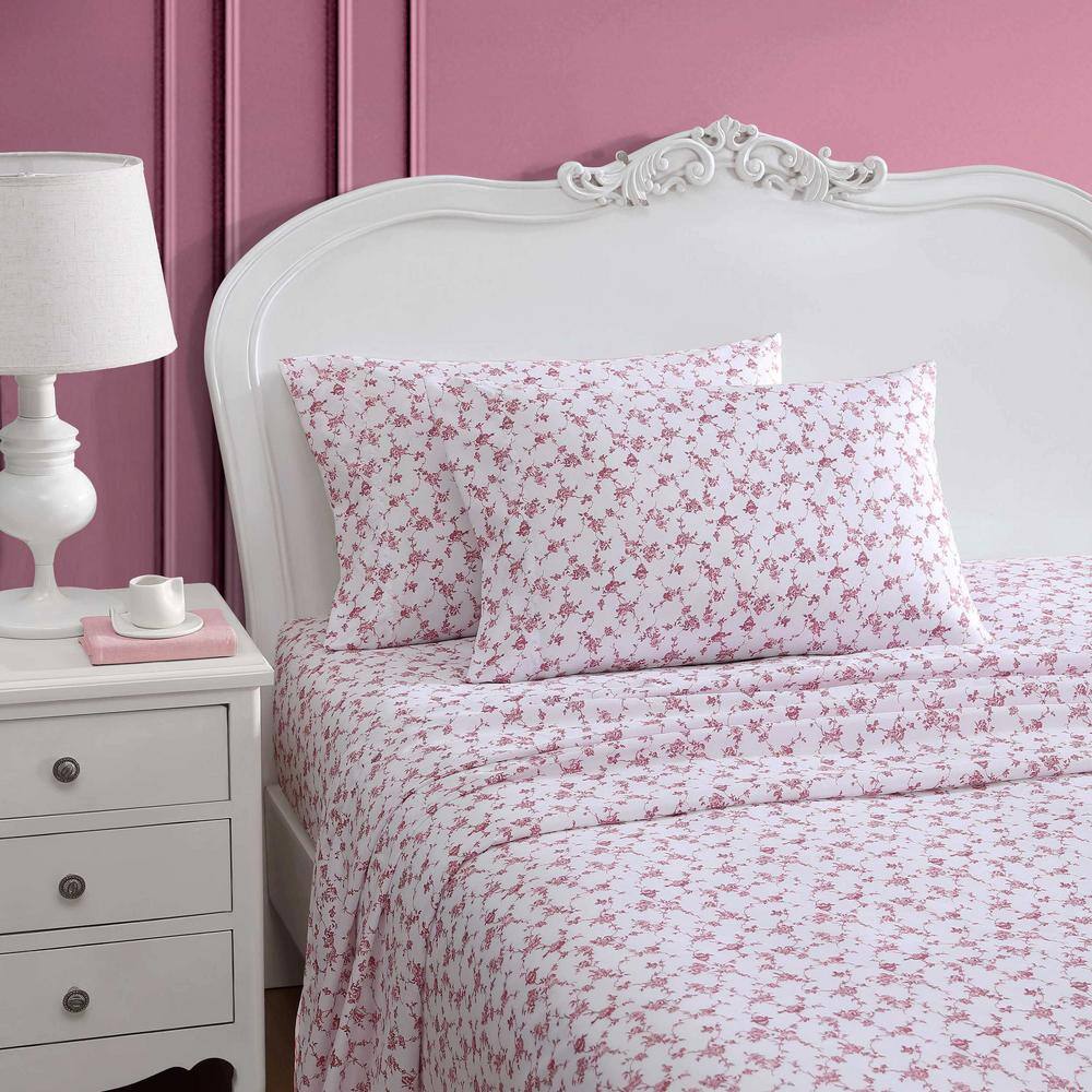 Queen Pink Floral Microfiber Sheet Set
