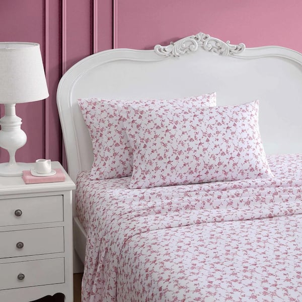 BETSEY JOHNSON Floral Toile 4-Piece White/Mauve Pink