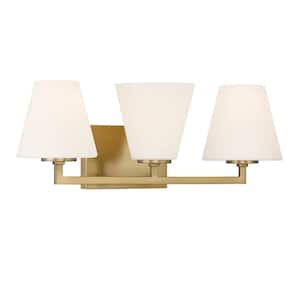 Palmyra 24 in. 3-Light Brushed Gold Modern Vanity with Etched Opal Glass Shades