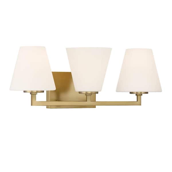 Designers Fountain Palmyra 24 in. 3-Light Brushed Gold Modern Vanity Light with Etched Opal Glass Shades