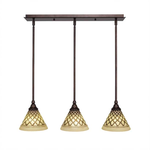 Unbranded Livingston 100-Watt 3 Light Bronze, Linear Pendant Light with 7 in. Chocolate Icing Glass Shades No Bulbs Included