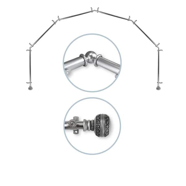 Rod Desyne 28 in. - 48 in. Ornament 6-Sided 13/16 in. Dia Bay Window Single Curtain Rod in Satin Nickel