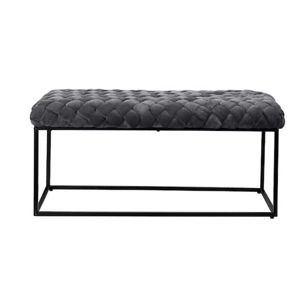 HomeRoots Amelia Gray 39.4 in. Velvet Bedroom Bench Backless Upholstered