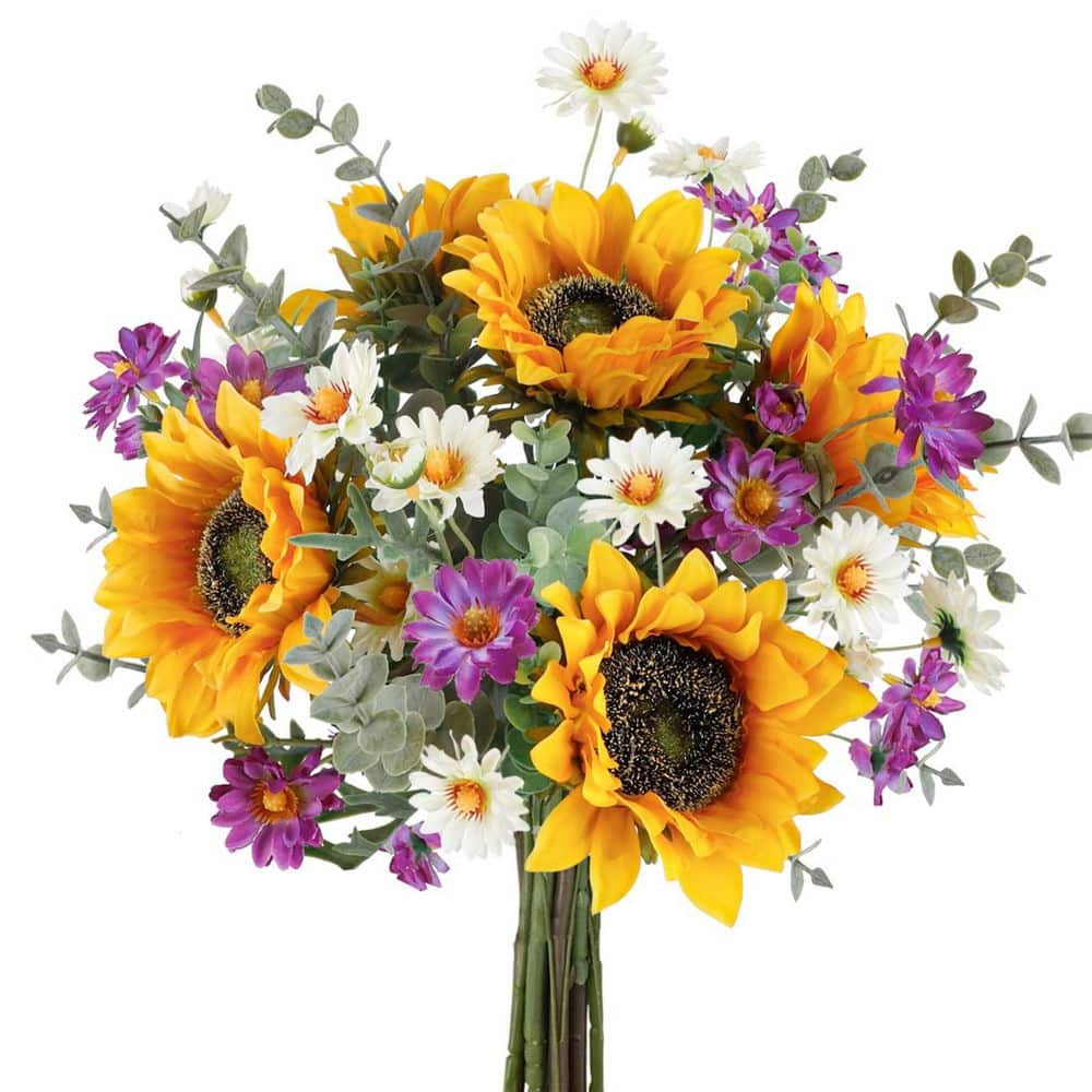 15.7 in. Orange Indoor/Outdoor Artificial Sunflowers