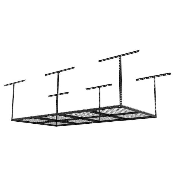 FLEXIMOUNTS Adjustable Height Overhead Ceiling Mount Garage Rack in Black (96 in. W x 48 in. D)