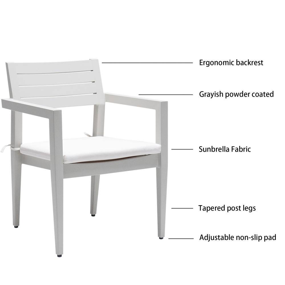 7-Piece White and Gray Aluminum Outdoor Dining Set with Cushions
