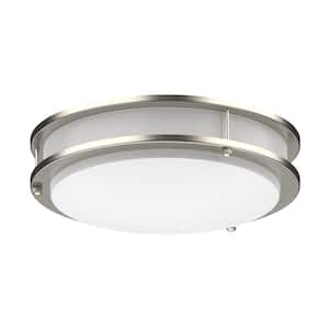 12 in. Modern Brushed Nickel Double Ring LED Flush Mount Ceiling Light Fixture For Kitchen Bedroom 4000K (1-Pack)