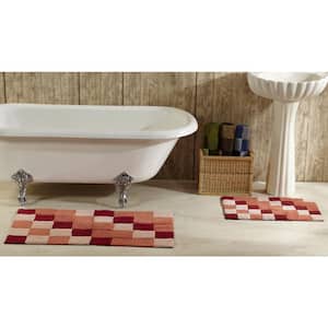 Tiles Collection 2-Piece Burgundy 100% Cotton Bath Rug Set - 24 in. x 40 in. and 17 in. x 24 in.