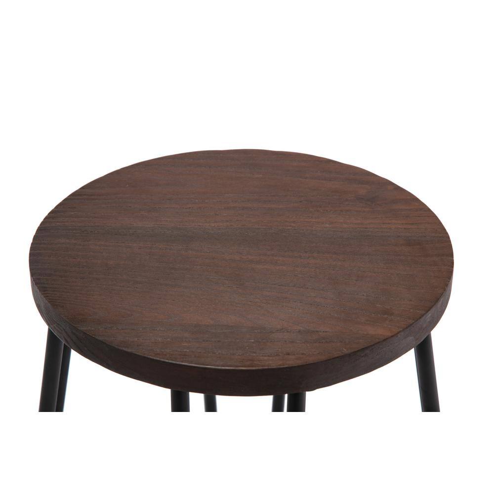 Industrial Black Steel and Wood 24" Backless Counter Stool