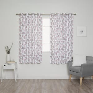 White Hibiscus Blossom Floral Grommet Room Darkening Curtain - 52 in. W x 63 in. L (Set of 2)