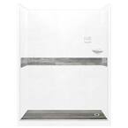 Sterling Oak Pan and Walls 36 in. x 60 in. x 80 in. Right Drain Alcove Shower Kit in Natural Buff and Nickel Hardware