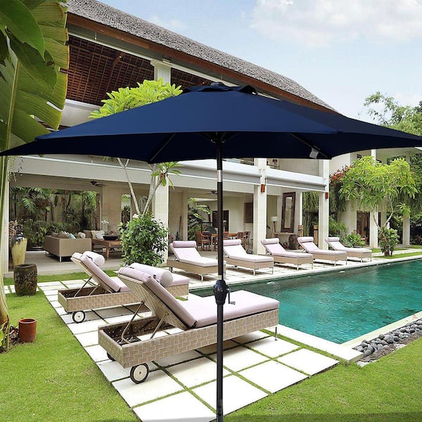 AFAIF 9 ft. Patio Umbrella Outdoor Market Table Umbrella with Crank, 6-Ribs, Polyester Canopy Navy Blue