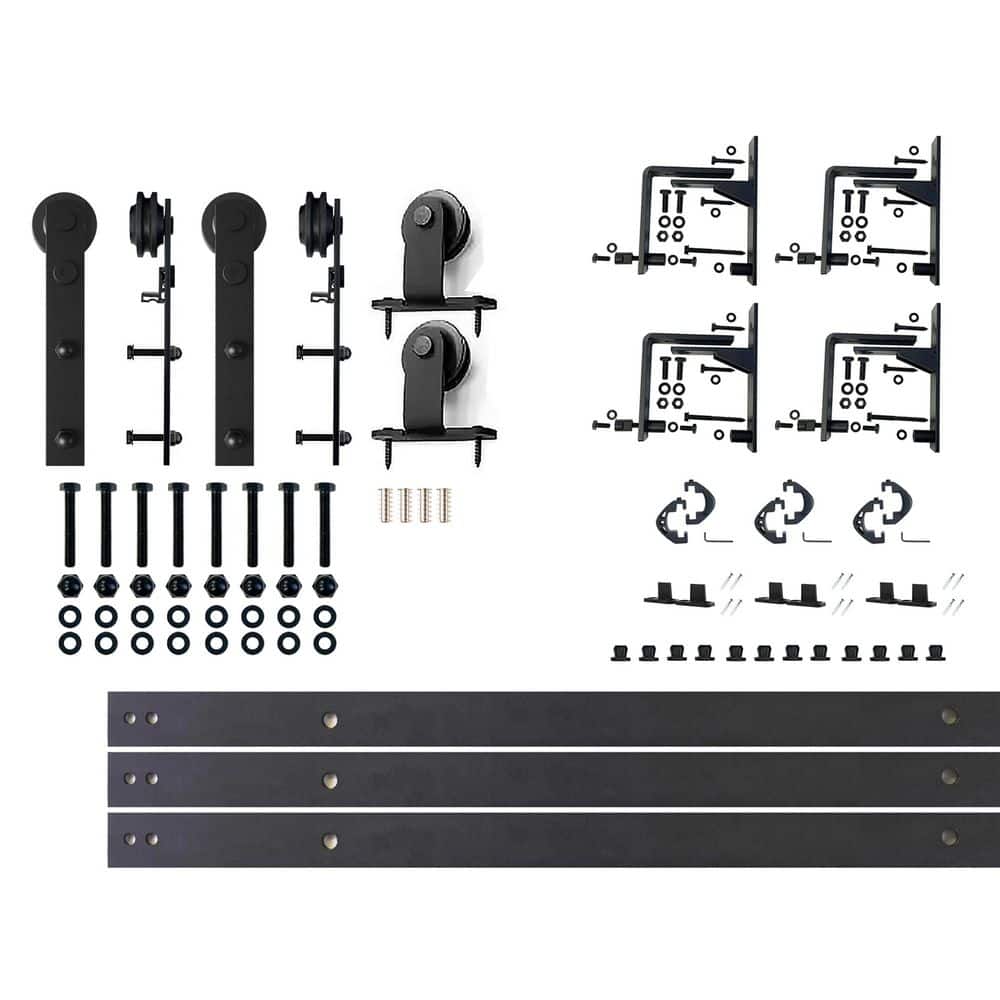 5.5 ft./66 in. Black Rustic Triple Track Bypass Sliding Barn Door Track and Hardware Kit for Triple Doors price history on PriceWatchPro