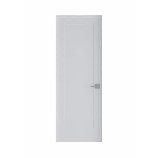 RESO 28 in. x 80 in. Left-Handed White Solid Core Primed Composite Single Prehung Interior Door Black Hinges