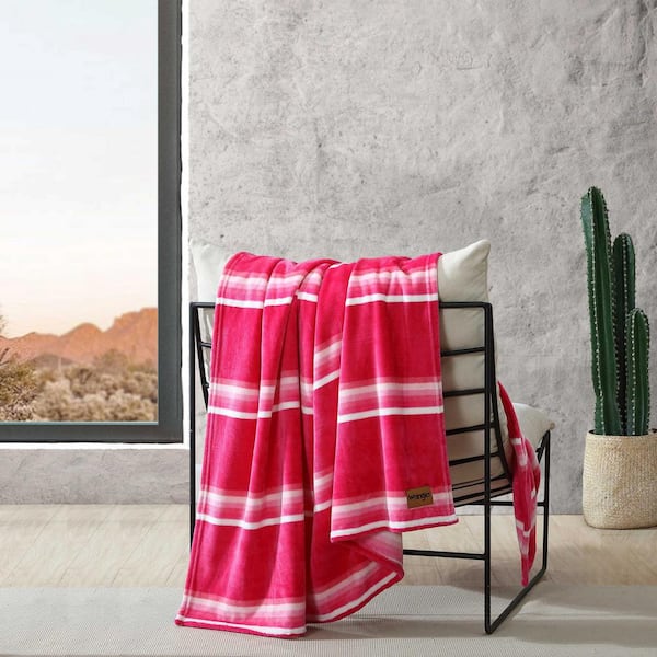 Wrangler Saddle Stripe 50 x 60-Pink Plush Fleece Throw Blanket