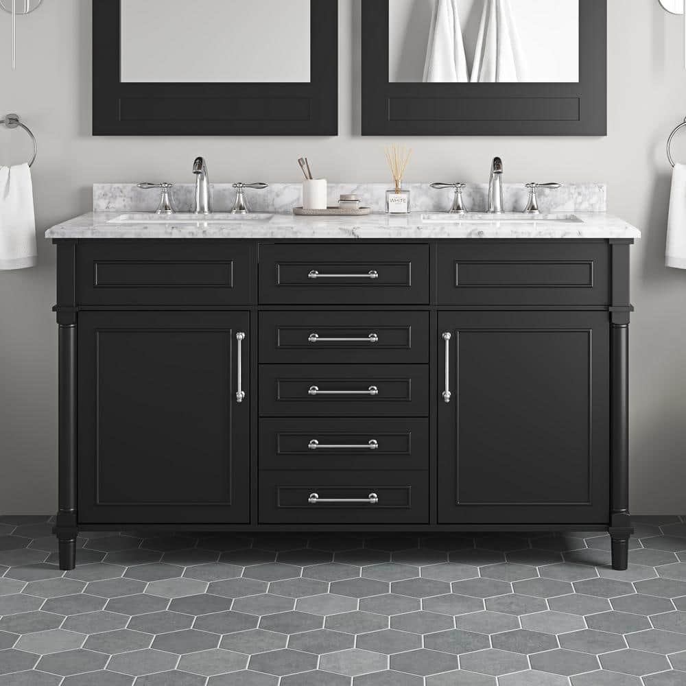 Home Decorators Collection Aberdeen 60 in. Double Sink Black Bath ...