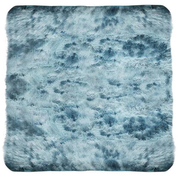 Latepis Plush Shag Dark Blue 5 ft. x 5 ft. Solid Polyester Square Area Rug