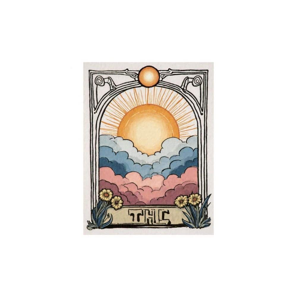 絵画 arata223art Art Nouveau Sun Floral Scene Unframed Canvas Art Print 32 in. x 24